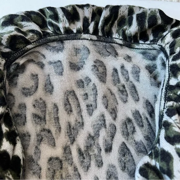 INC Green Leopard Print Open Front Cardigan with Ruffle Collar & Gold Chainmail - Picture 6 of 9